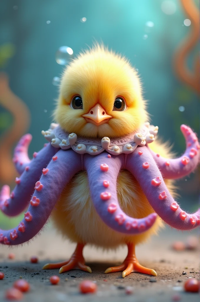 A chick in an octopus costume