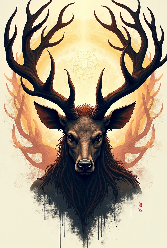 Anhangá art for tattoo with deer antlers