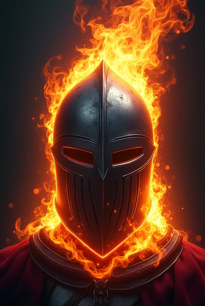 Medieval knight helmet on fire in vector format