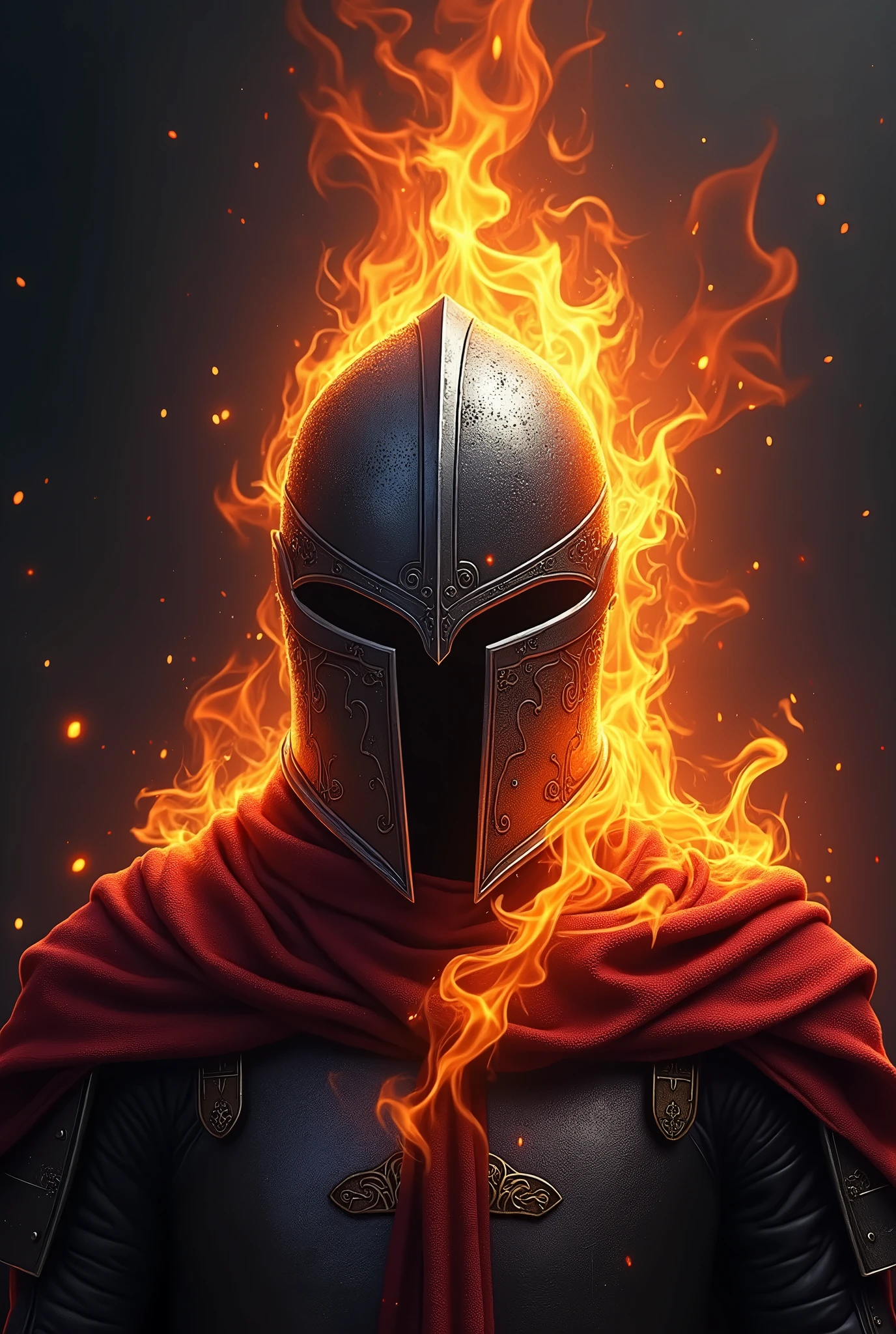 Medieval knight helmet on fire in vector format