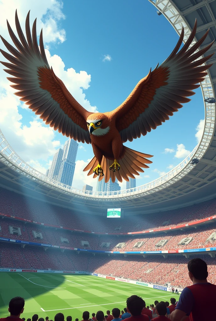 hawk flying over the stadium