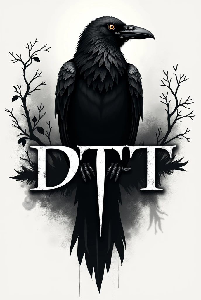 generate a logo for my tattoo studio with a gothic style and the name DTT initials and using a crow. As simple and dark as possible