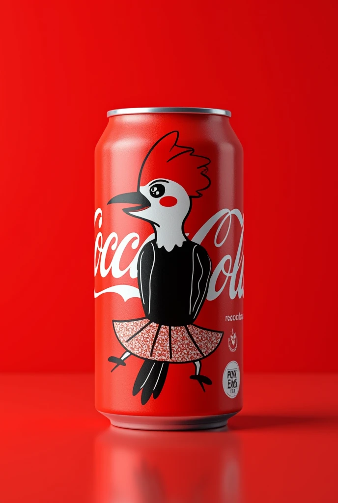Coca Cola can with a woodpecker in a skirt design