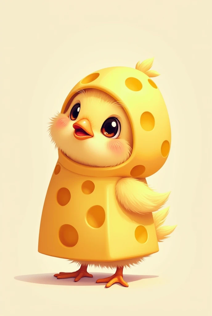 A chick in a cheese costume, a horizontal rectangular image