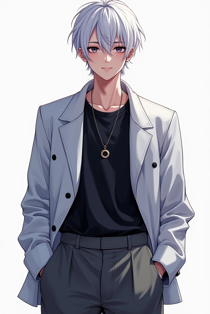 ((masterpiece)), (((best quality))), chromatic lighting,
colorized, white + black limited color palette, 
detailed concept drawing,
Shibuya street fashion guy, no weird object on his face,
portrait, 25yo 1guy, slender, wide pants, short white hair, black eyes, smiling