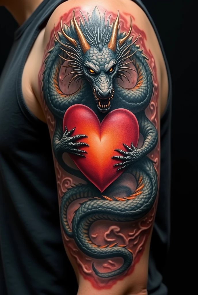 Dragon tattoo protecting a heart
