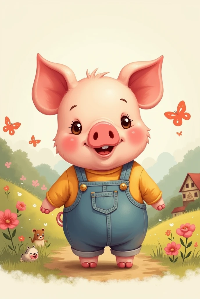 Drawing of a cute pig on two legs