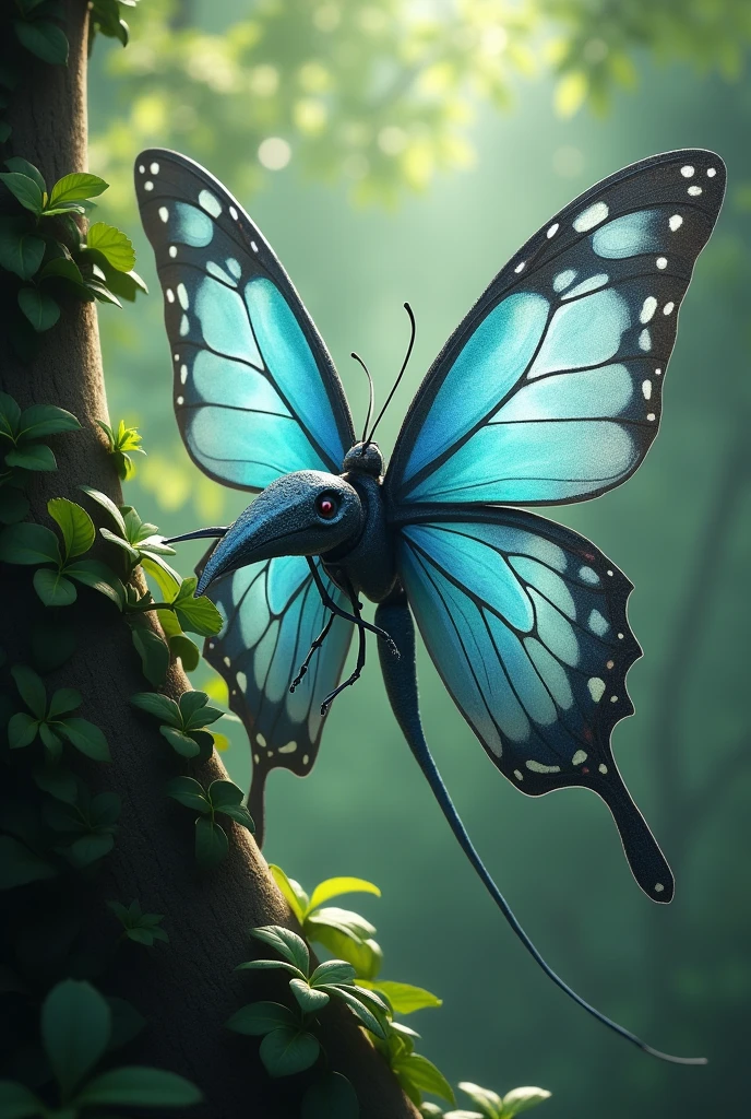 A blue butterfly with a woodpecker&#39;s beak