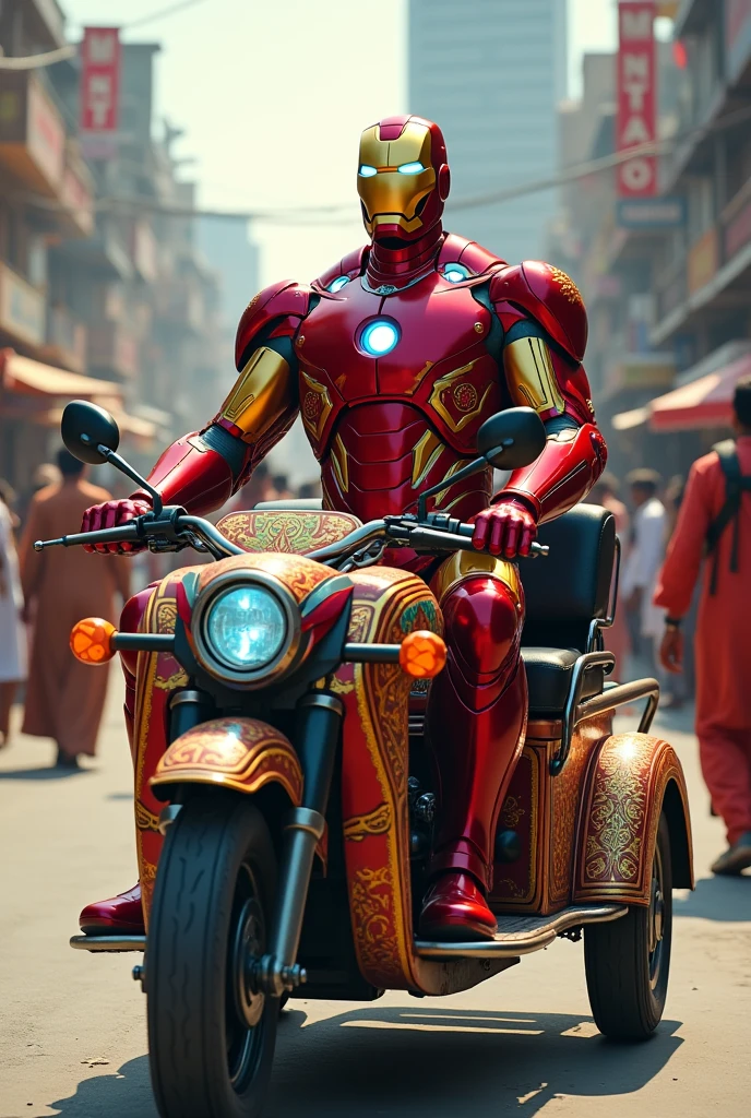 Iron man driving Indian riksha