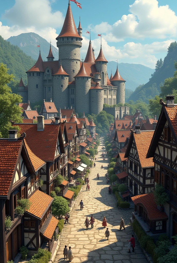 Medieval town design with a central castle
