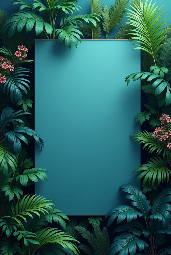 A0 size poster mockup with a dark cyan background and plants behind - Free Vectors and PSD for download