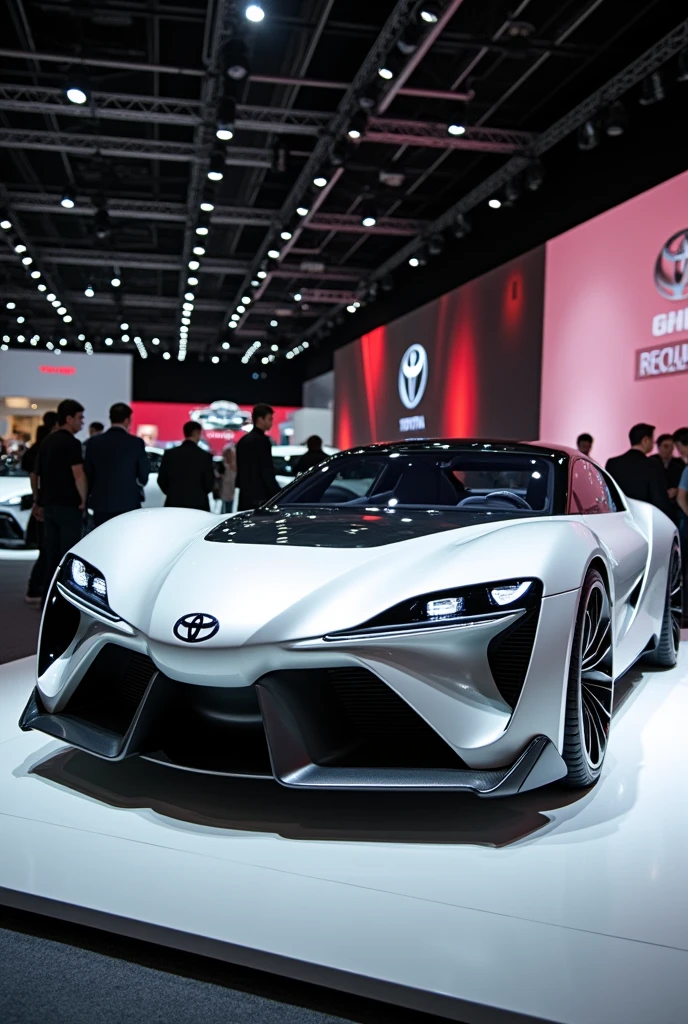 Toyota Concept car in auto expo, include hyper realism, hd, 4k.