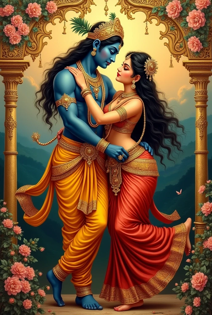 Tamilnadu Thanjavur golden painting style Radha krishna 