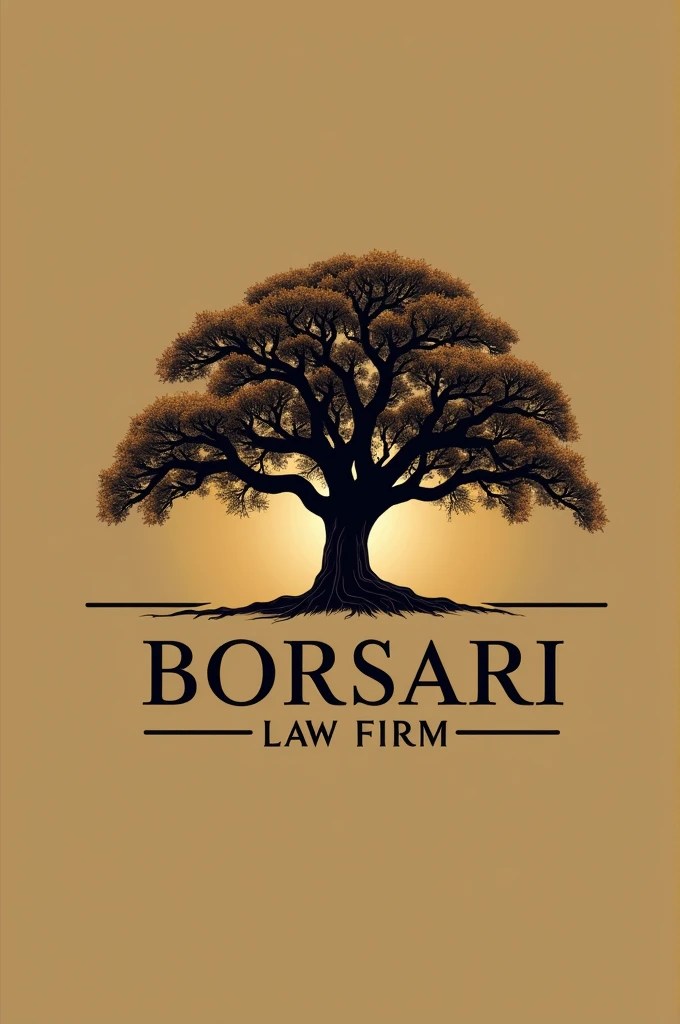 Create a brown and gold logo for Borsari law firm & oak tree 