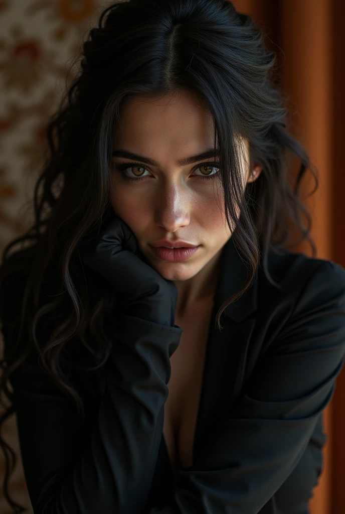 1. **Facial expression**: The expression can be intense and enigmatic, with a penetrating gaze that suggests mystery and emotional complexity. A subtle smile or a look of self-possession can reflect the secretive and intriguing nature of Scorpios..
2. **Postura e gestos**: The posture may be slightly leaning forward, indicating intensity and focus. Subtle gestures, such as a touch to the mouth or a crossed arms position, may suggest the need to protect secrets and internal tension.
3. **Clothing and Style**: Style can be dramatic and elegant, with dark or sophisticated clothes that accentuate the aura of depth and magnetism. black tones, Dark red or other intense shades can reflect the intensity and passion characteristic of Scorpio.
4. **enviroment**: The setting can be darker or more intimate, such as an enclosed environment with soft lighting or shadows, to highlight the reserved nature and emotional depth of the sign. Elements that indicate mystery, such as heavy curtains or suggestive objects, can be included.