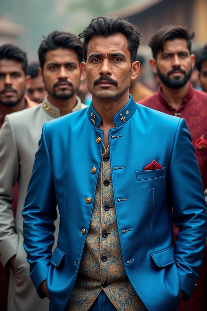 Men in daura suruwal in blue shiny coat