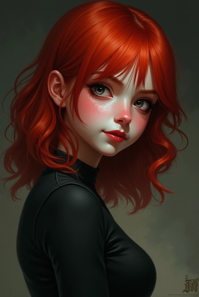 Short red haired depon girl who smiles with vengeance