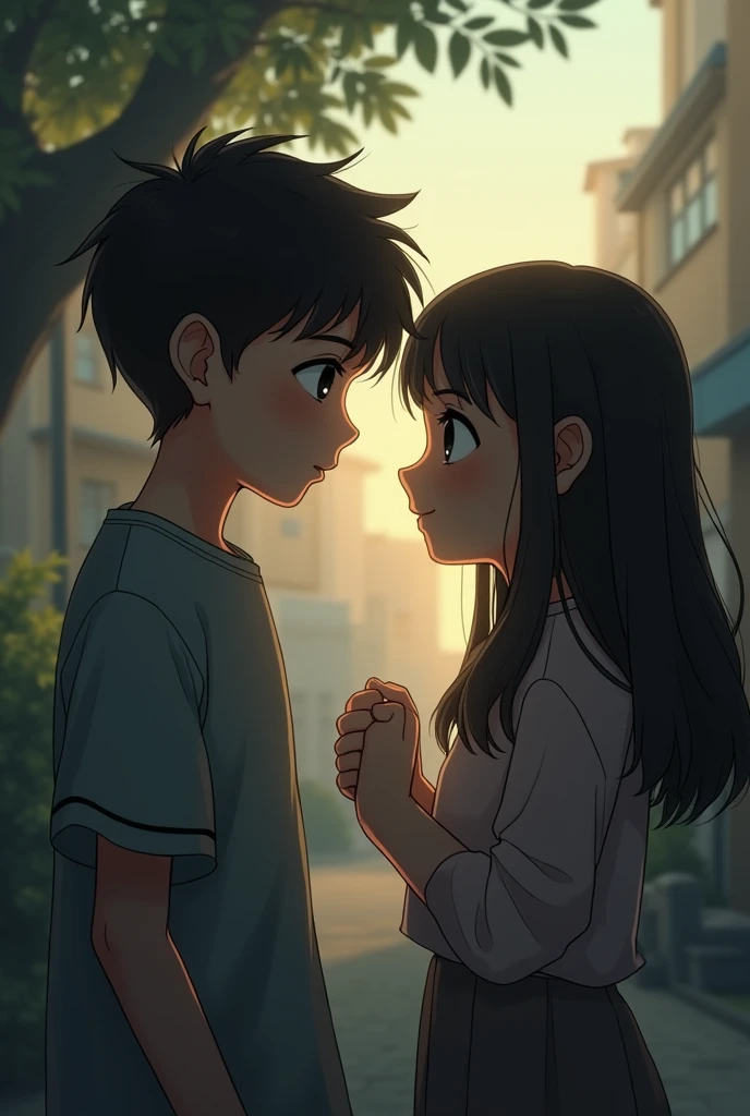 Create an image of a boy in love with a girl who only sees him as a sad friend 