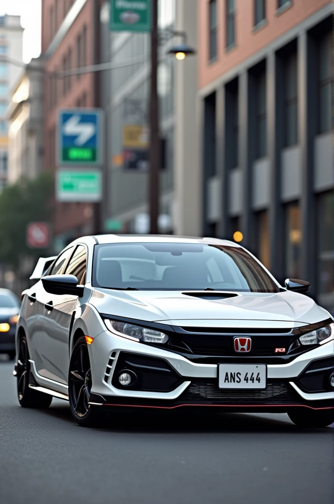 A white honda civic rs number plate with the name of ans 444