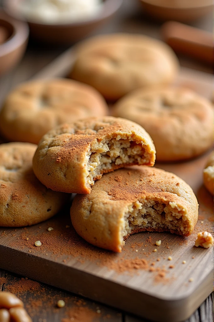 Quinoa Cookies - Version 2 - Cookies with honey, walnut pieces and cinnamon powder -Dry and crunchy texture -With a little gluten