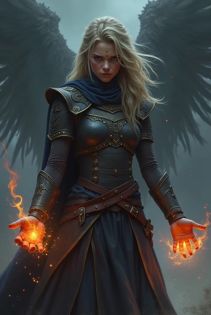 8. **Phrase :** "Le combat est à la fois physique et psychologique, car Zaria est tentée de céder à la puissance noire de son père pour détruire le général et libérer son peuple."
- **Prompt d'image :** Zaria, luttant intérieurement, ses mains brillant d'une énergie sombre alors qu'elle combat la tentation de succomber au pouvoir noir de son père. Son visage montre le conflit intérieur, déchirée entre la vengeance et la rédemption.