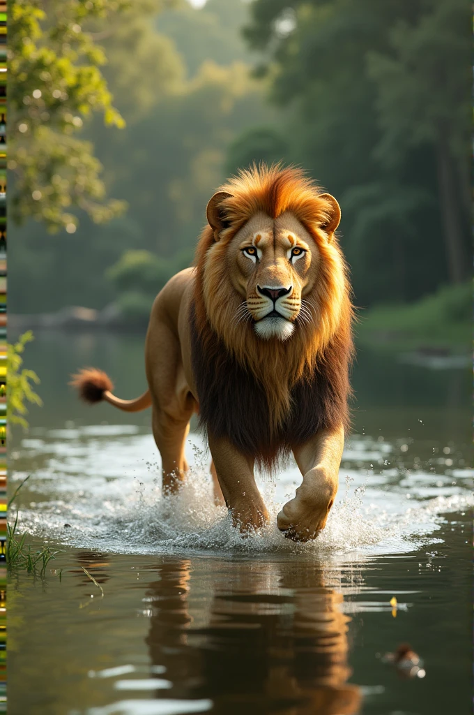 Beautiful lion walking in lake side