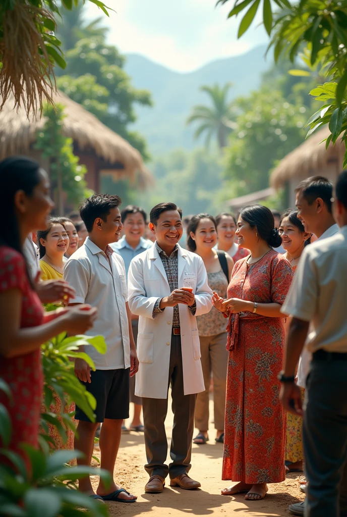 Indonesian scientists happy in a village