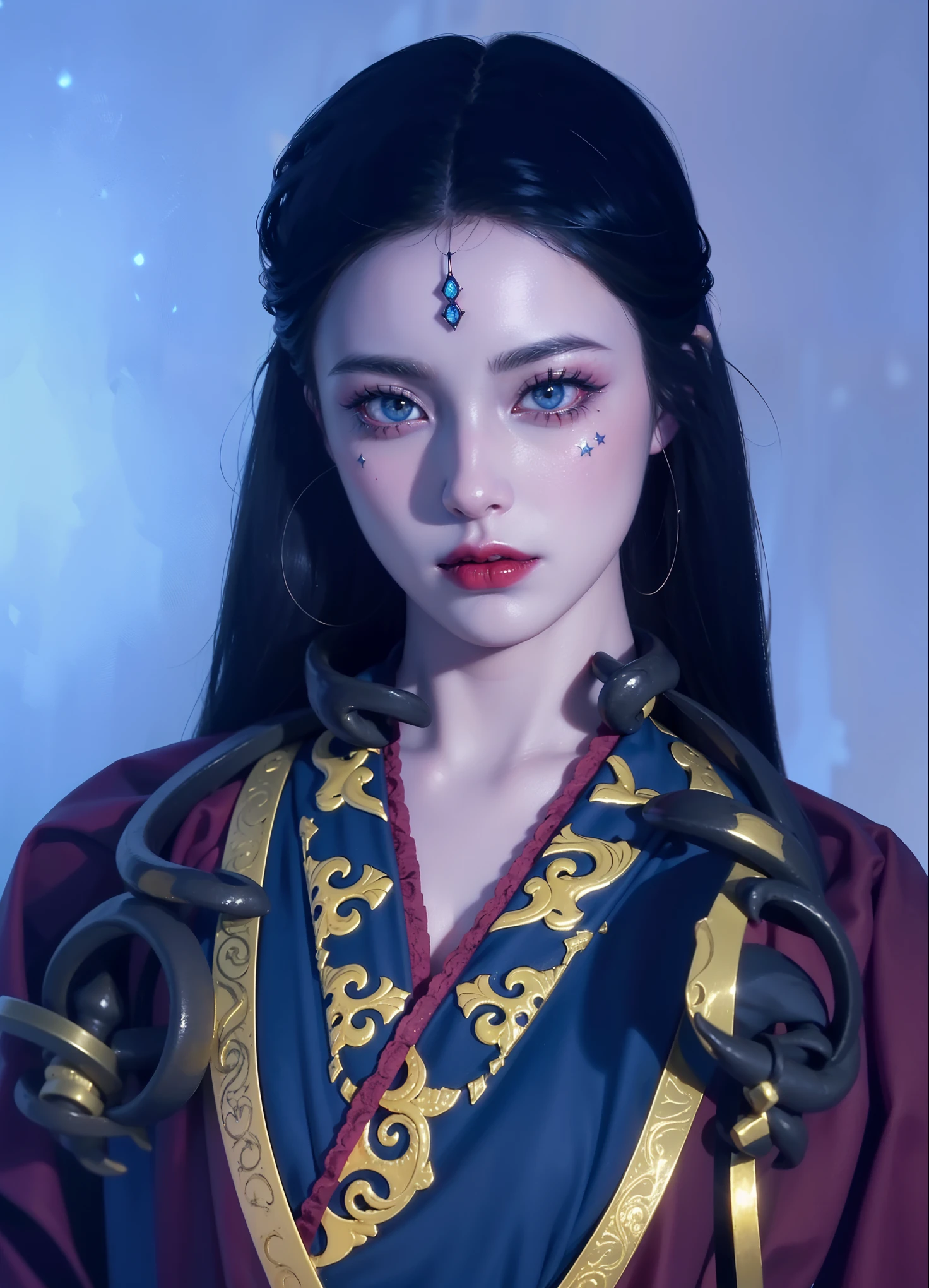 Detailed image quality,Witch Pandora,wing, Succubus Theme,堕落Angel,Excellent,scary,Secret Terror,Tentacles,With eyes,Uncanny Valley Effect,Beast Blood Moon,skeleton,vampire,Hellfire,Dark Queen,Angel,magician magic witch,Angel,Eyes are blue(Pupils as deep as the starry sky),Gorgeous tattoo designs all over the body,Surreal photos(8K picture quality,Rich in details),Dark eyeshadow,Sexy thick lips(Red lipstick),Tattoo designs on body,Dark Queen,Wear luxurious gold jewelry,Sparkling diamond gemstone,Dragon scale tattoo,breasts symmetrical,Have a tattoo,Steel chains