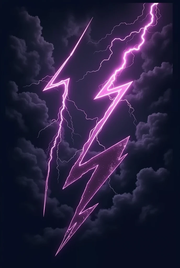 Black background image with gray clouds and 3 thick dark purple lightning bolts in comic book art style as t-shirt print