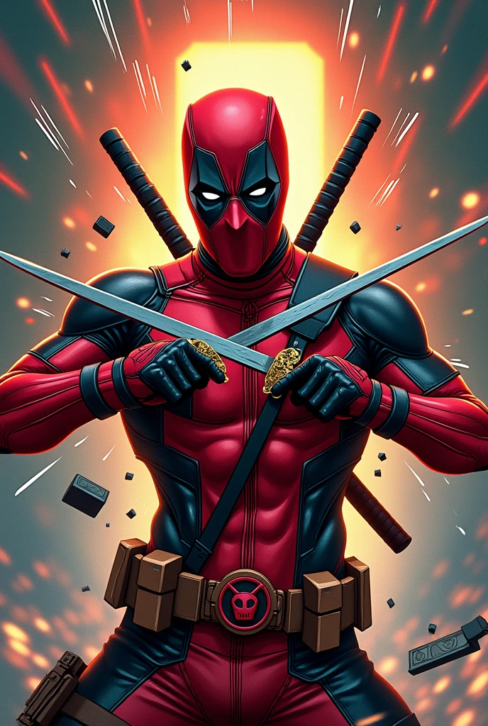 Deadpool fights against playstation logo. Comic art