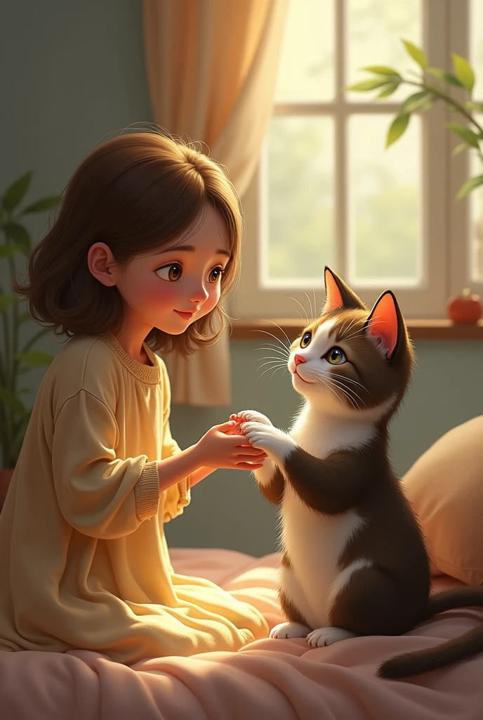 Cat holding hands with a woman