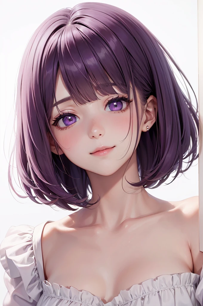 Shy face,Redfaced,Lori,underboobs,semi-nude,Cleavage,cleavage of the breast,Breast patches, breasts out,Blunt Bangs,Dark blue hair,Super beautiful face,shinning eyes,Korean makeup,1个女孩,Purple eye,Flamboyant hair,Close up of,sportrait,brushwork,prette