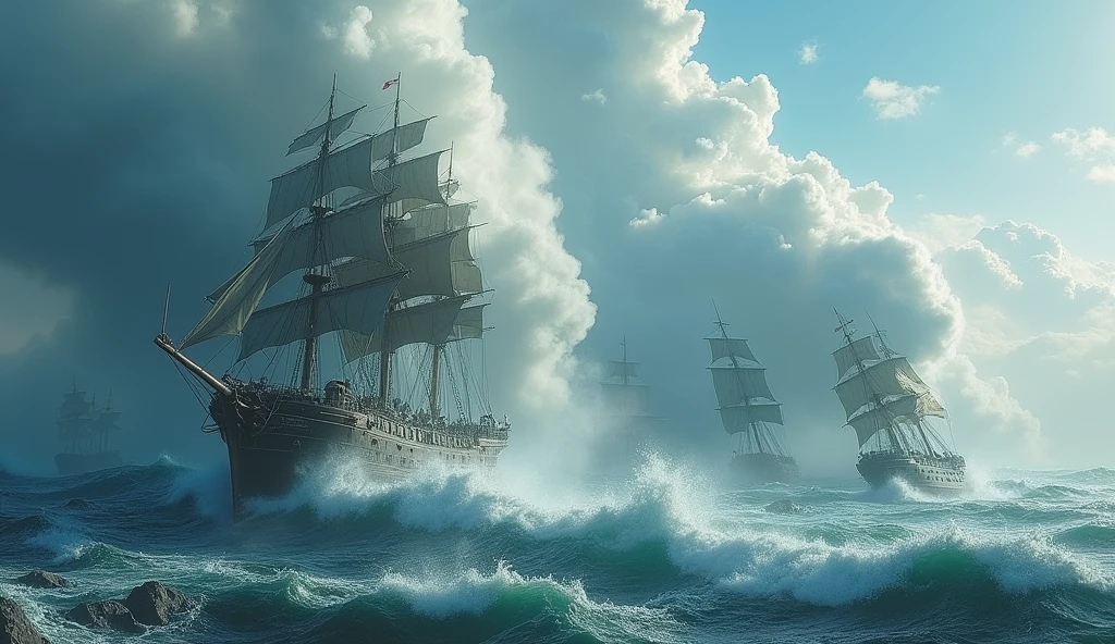 2024; (masterpiece, best quality) destroyed sea; giant waves; navy naval battles