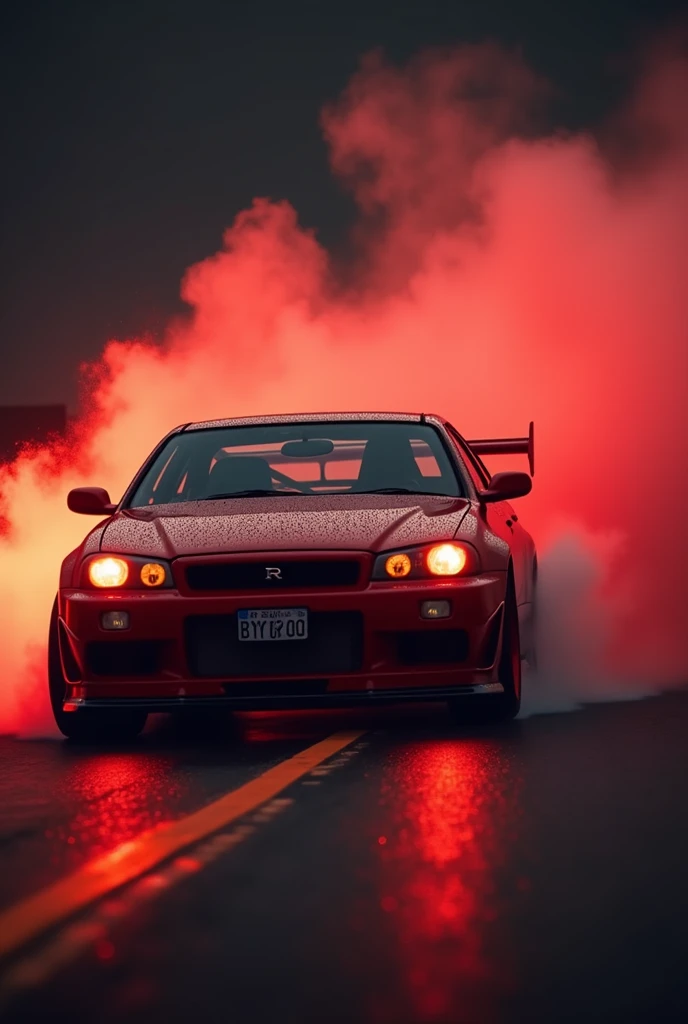 Gtr r 34 car havy rain in highway high speed