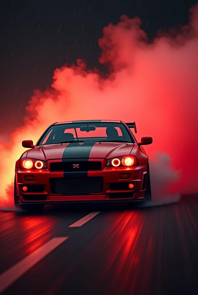 Gtr r 34 car havy rain in highway high speed