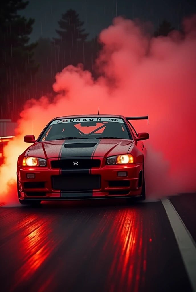 Gtr r 34 car havy rain in highway high speed