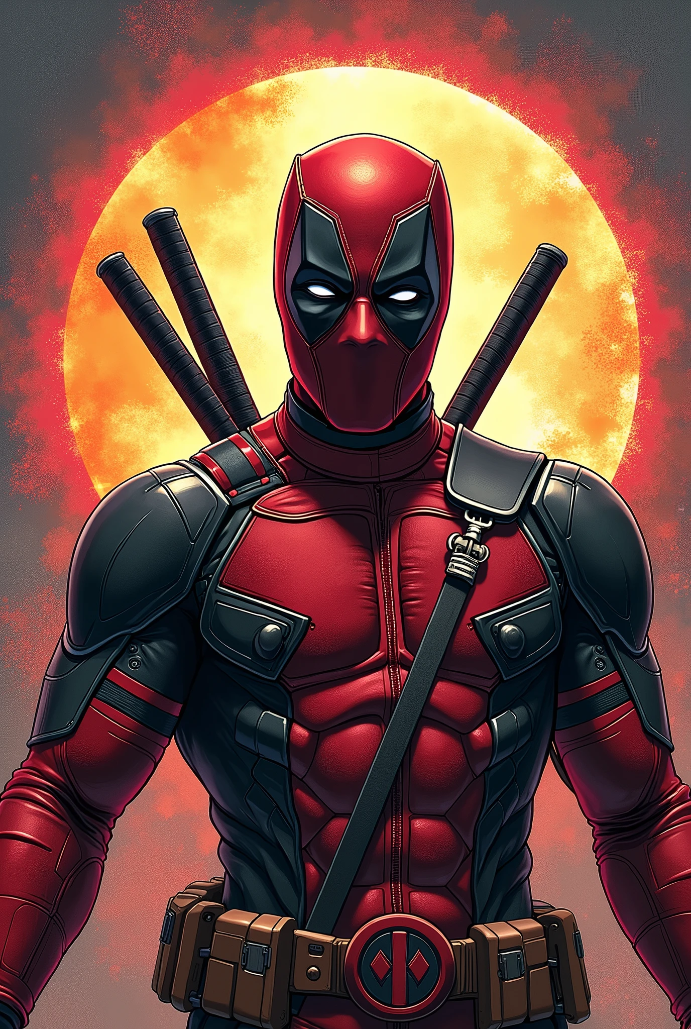 Deadpool fights against playstation logo. Comic art