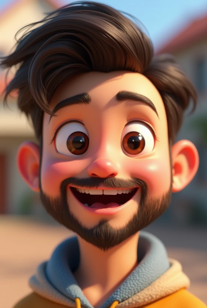 boy, low beard, teased hair, face, disney pixar 3d cartoon, happy face, wapis