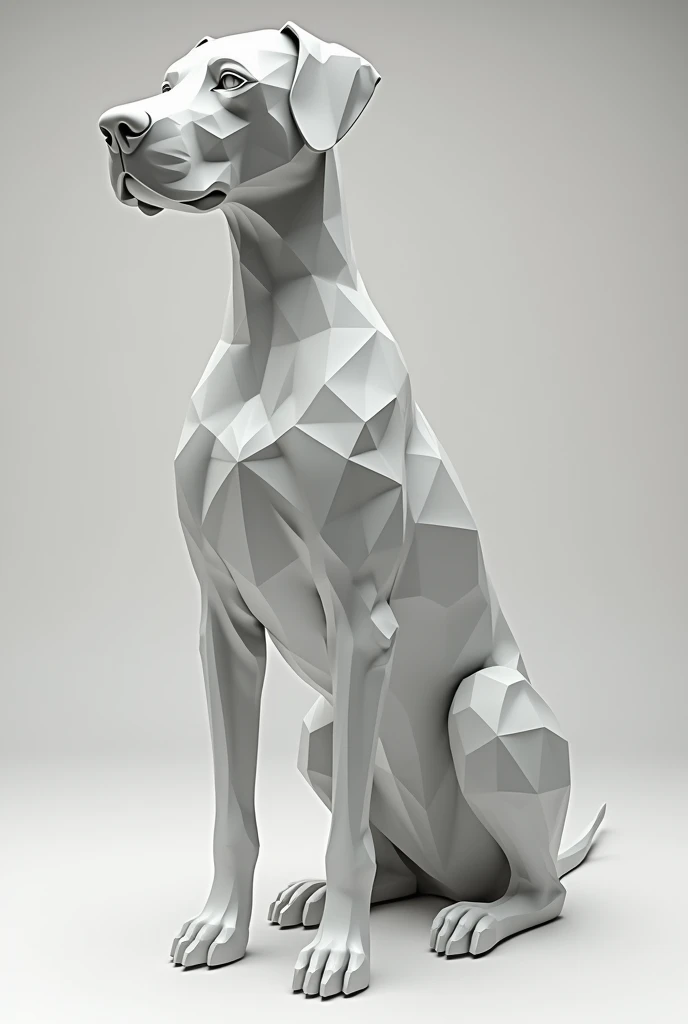 A figure made with triangles of a sculpture of a Great Dane. The idea is that it is a figure with triangular flat faces.