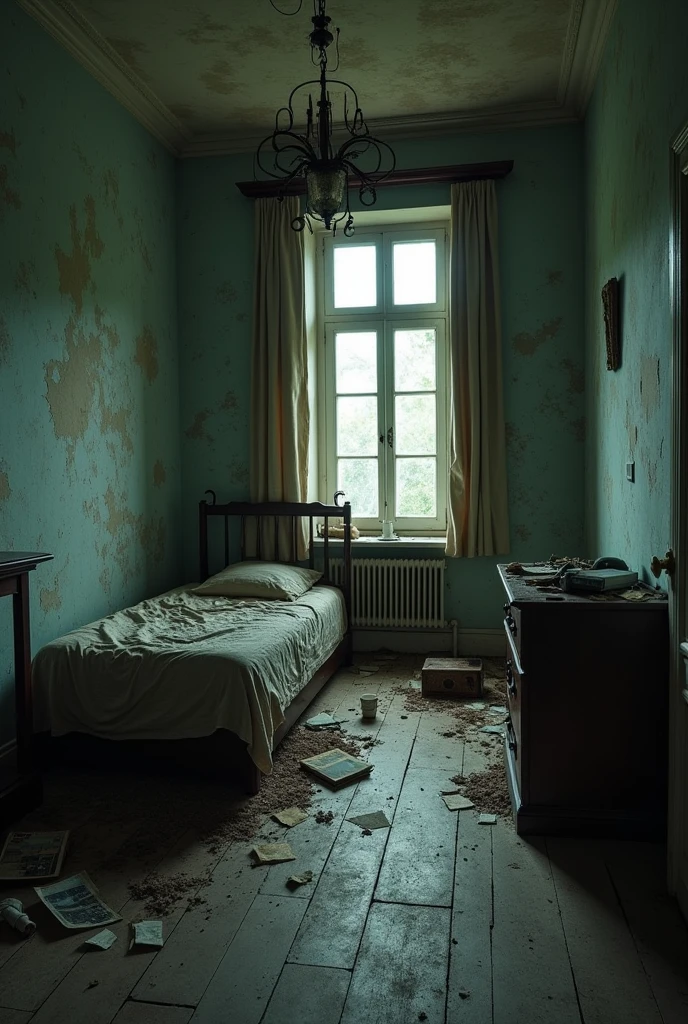 Room in an abandoned house apparently inhabited by someone