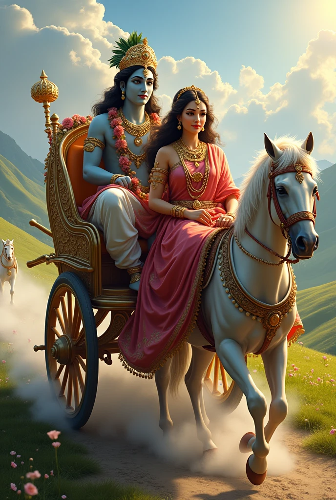 Lord krishna and radha horse chariot