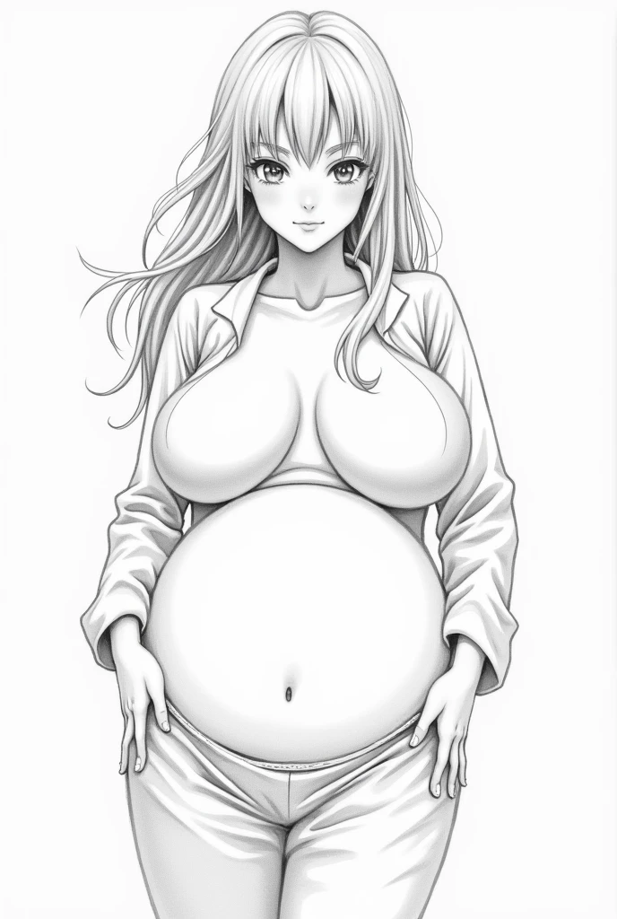 Anime woman with massive breasts pencil art drawing