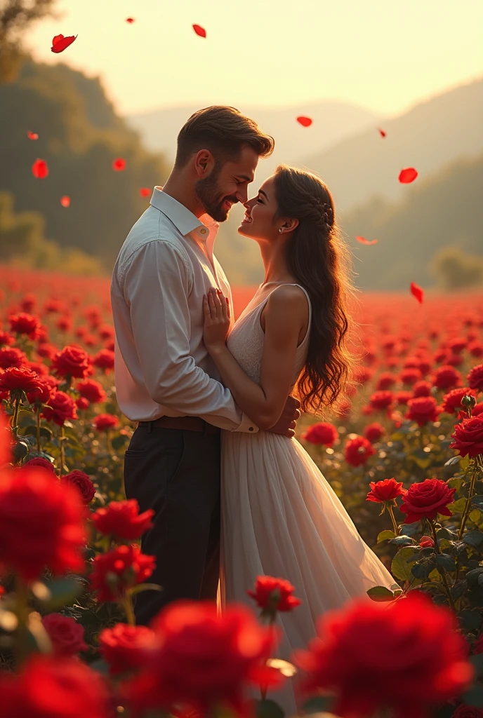 Create an image of a couple in a field of roses
