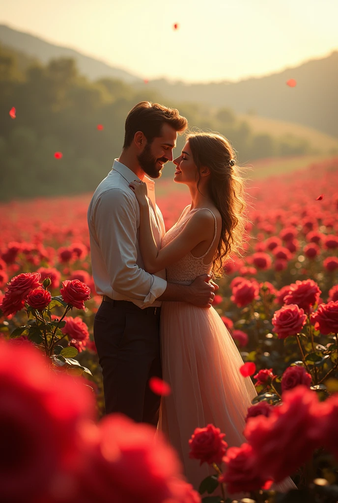 Create an image of a couple in a field of roses 