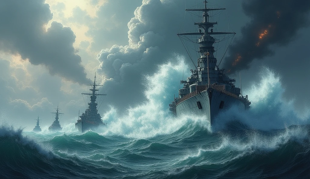 1934; (masterpiece, best quality) destroyed sea; giant waves; navy naval battles