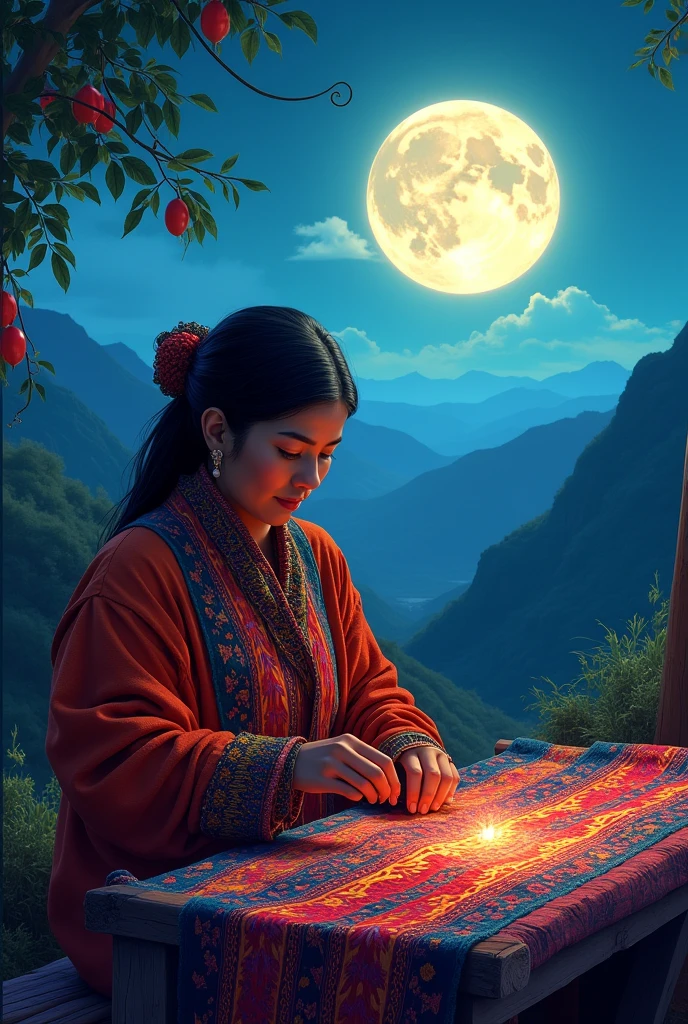 A chicha weaving above the moon