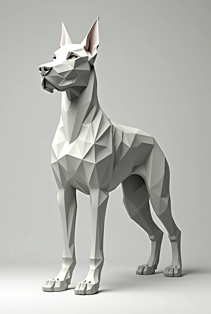 A figure made with triangles of a sculpture of a Great Dane. The idea is that it is a figure with triangular flat faces.
