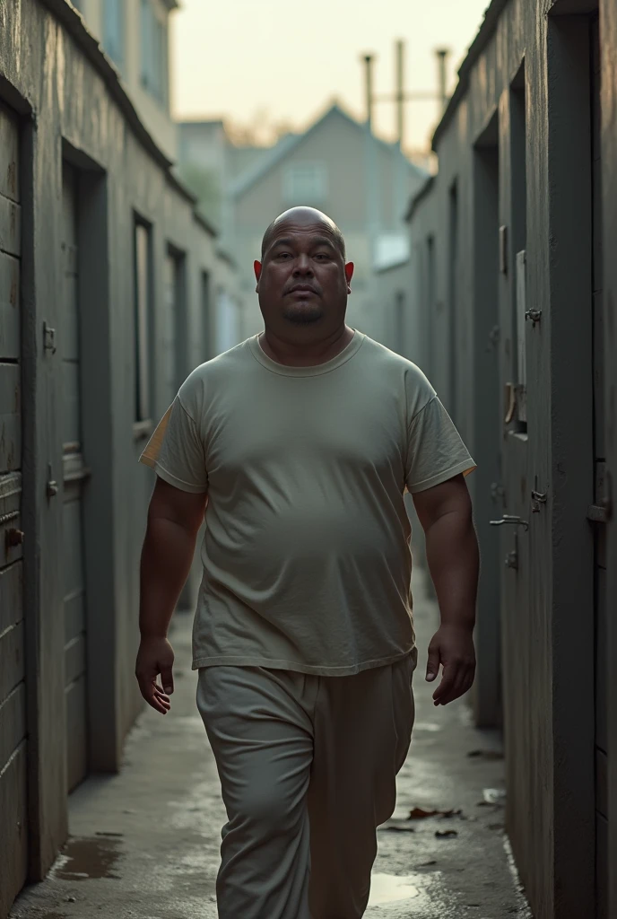 Chilean cabin boy ,moreno, a bit overweight ,and shaved hair , who wakes up early in his pajamas in a military compound