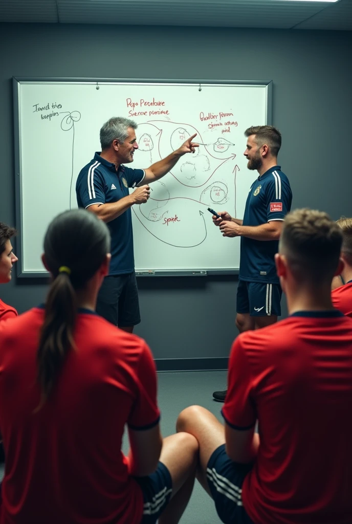 A man Explaining Soccer tatics to his players with tatics board
