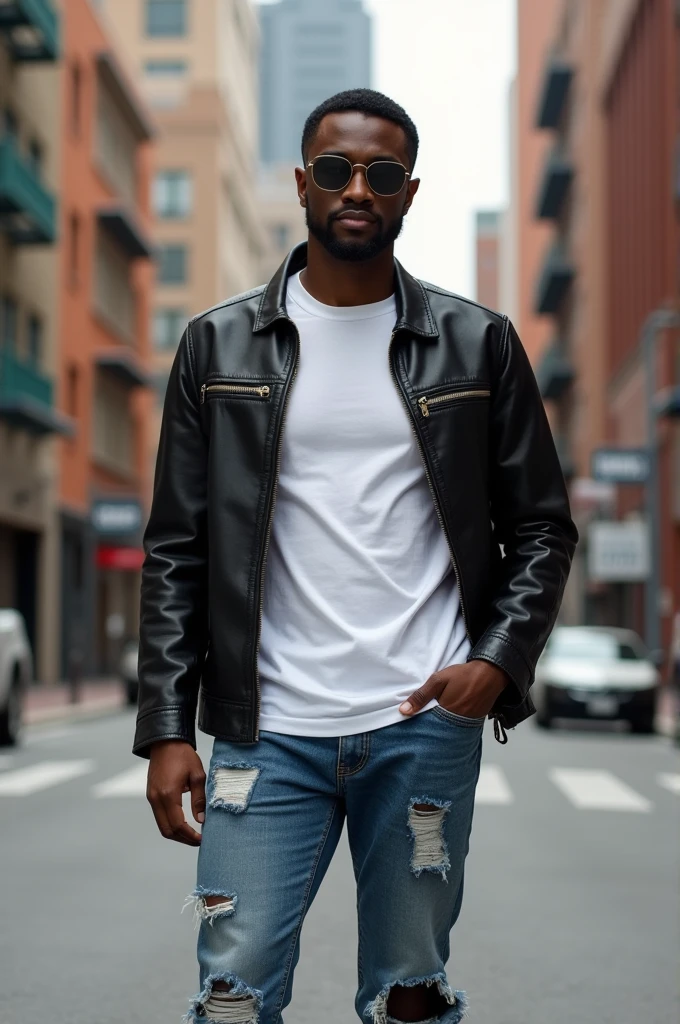 Create a stylish African American look with a well-fitting blank t-shirt